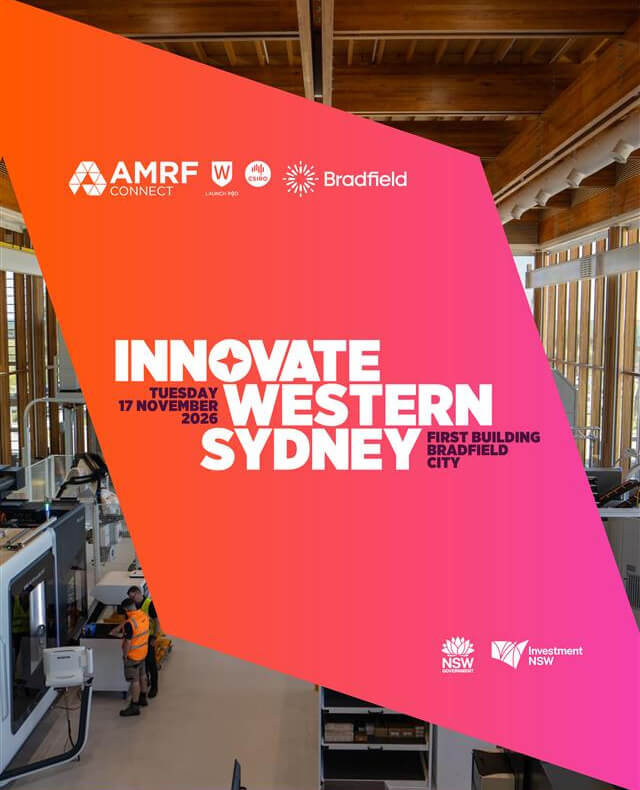Innovate Western Sydney banner for 17 November event over a manufacturing facility